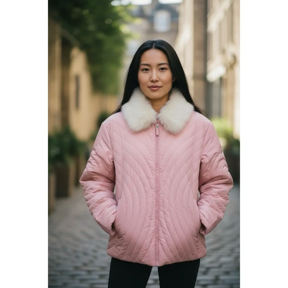 Y2K 🩷Princess ❄️BARBIE PINK Quilted  Down Feather Jacket White Fur BRATZ 3x‎